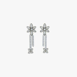 Silver Rhinestone Flower Long Earrings for Women Alloy Drops