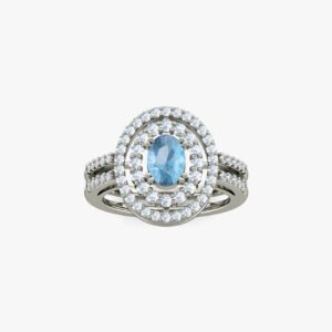 Blue Finger Ring Brass Cubic Zirconia Silver Plated Ring