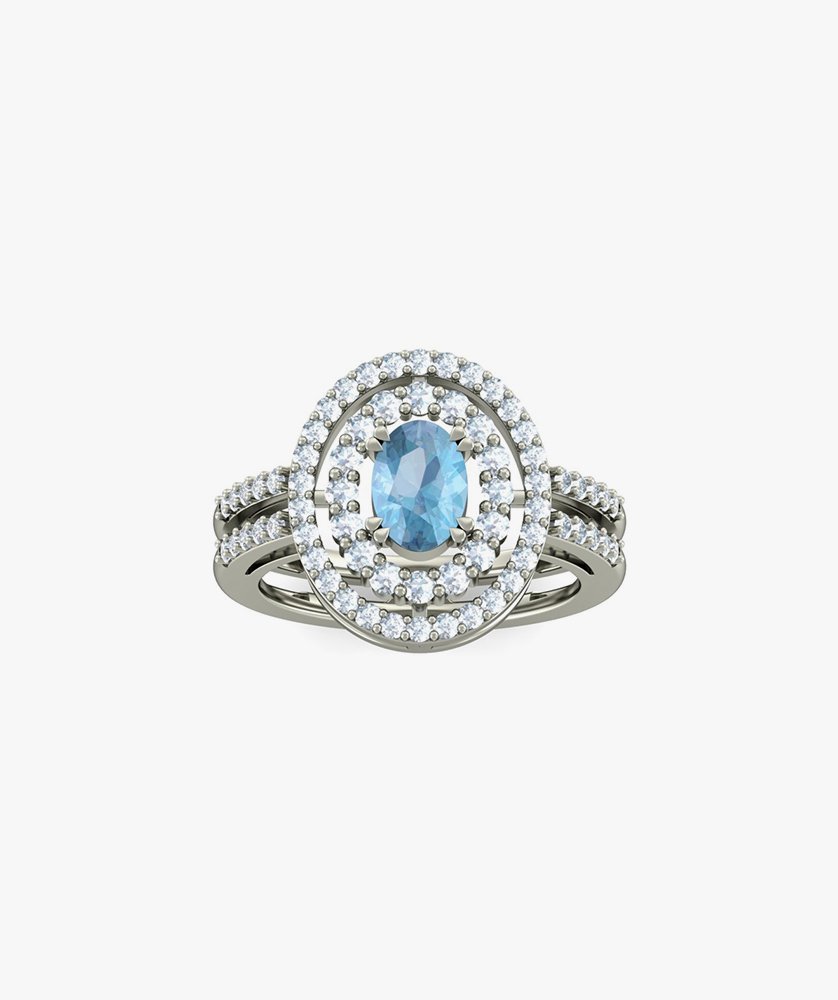 Blue Finger Ring Brass Cubic Zirconia Silver Plated Ring