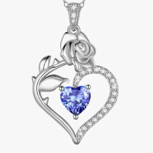Love Heart Birthstone Necklace Pendant Women Girls Jewelry