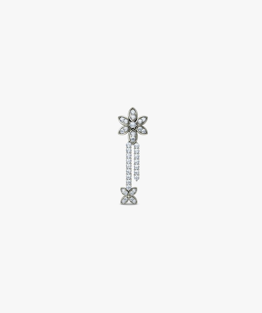 Silver Rhinestone Flower Long Earrings for Women Alloy Drops - Image 2
