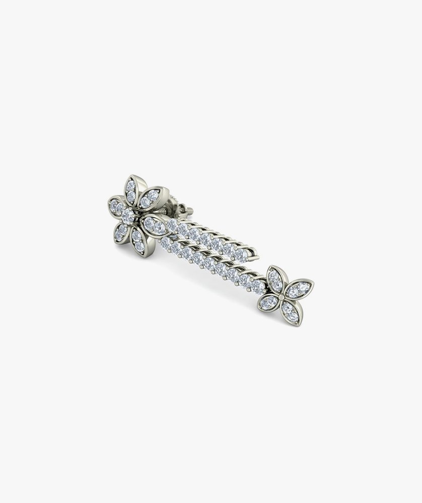 Silver Rhinestone Flower Long Earrings for Women Alloy Drops - Image 3